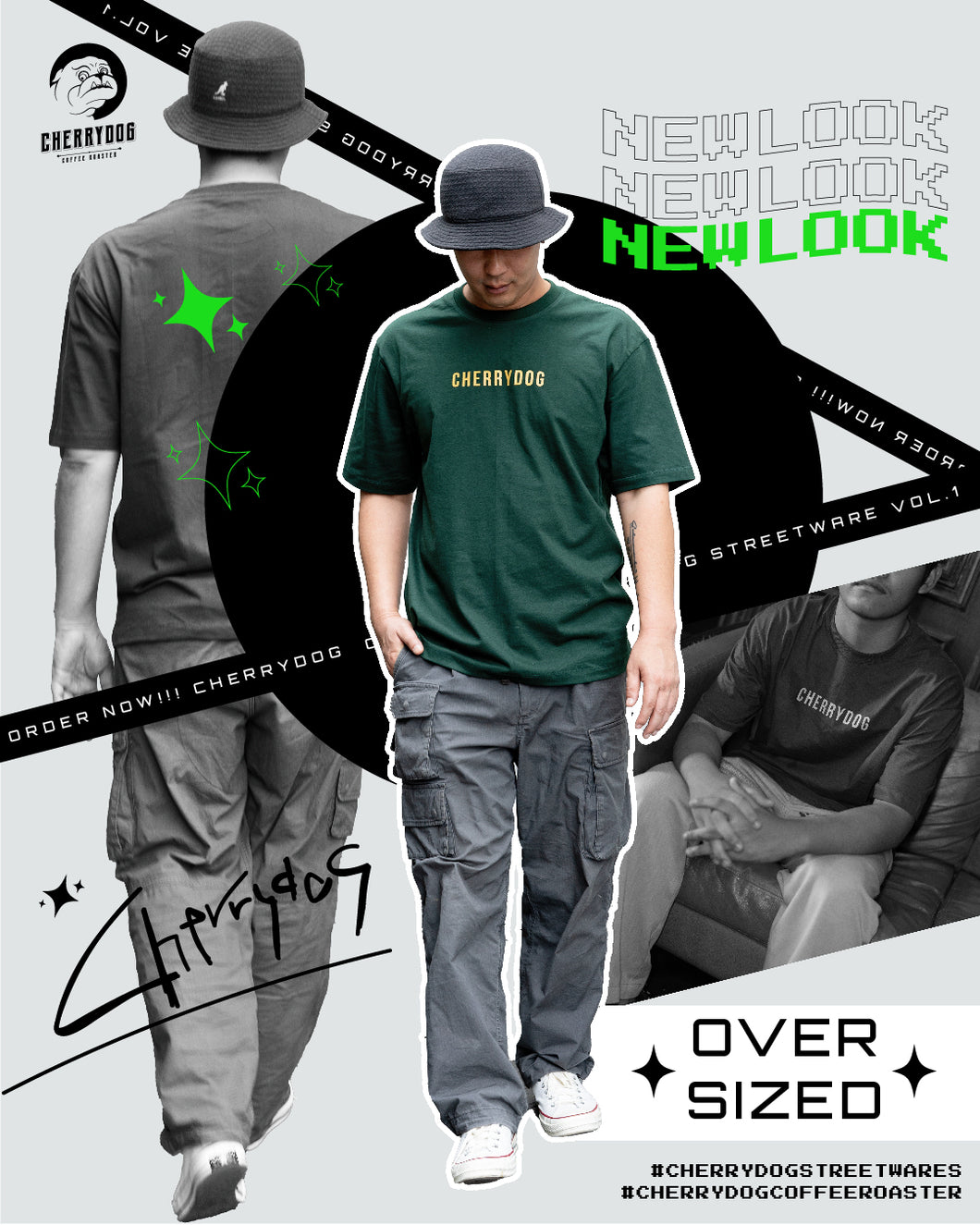 Cherrydog | เสื้อยืดสกรีนลาย Cherrydog สีเหลืองมัสตาร์ด ทรง Oversized สีเขียว Forest ขนาด M, L, XL